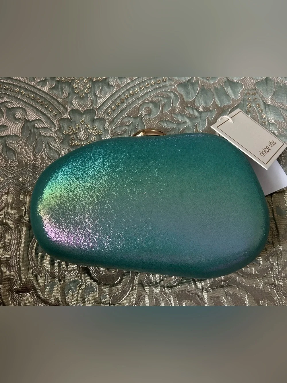 Dolce Vita Teal Hardshell Clutch with Gold Accent